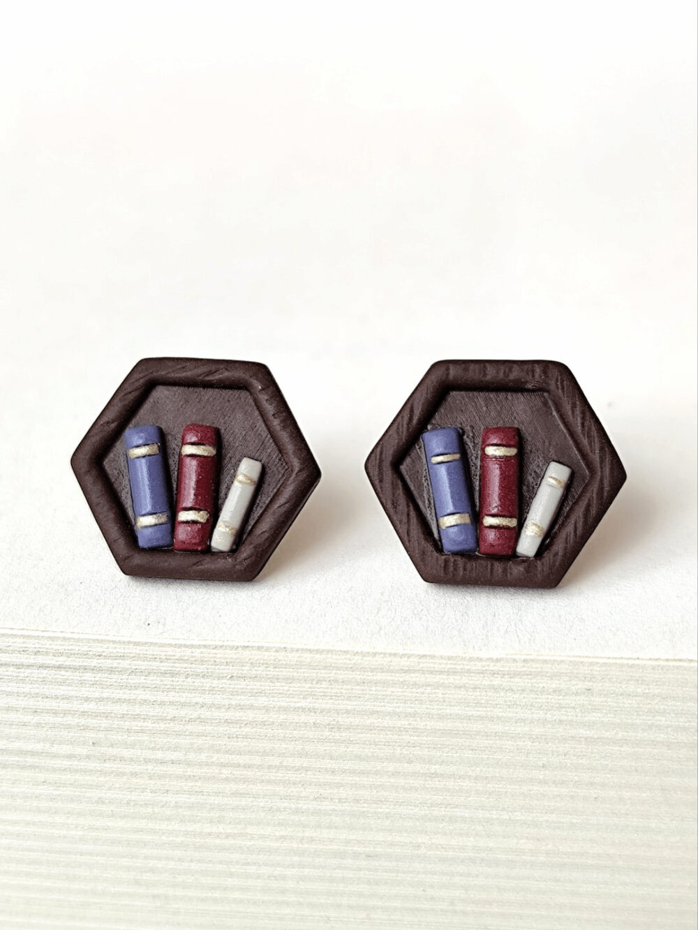 Tiny Bookshelves – Hexagon Earrings
