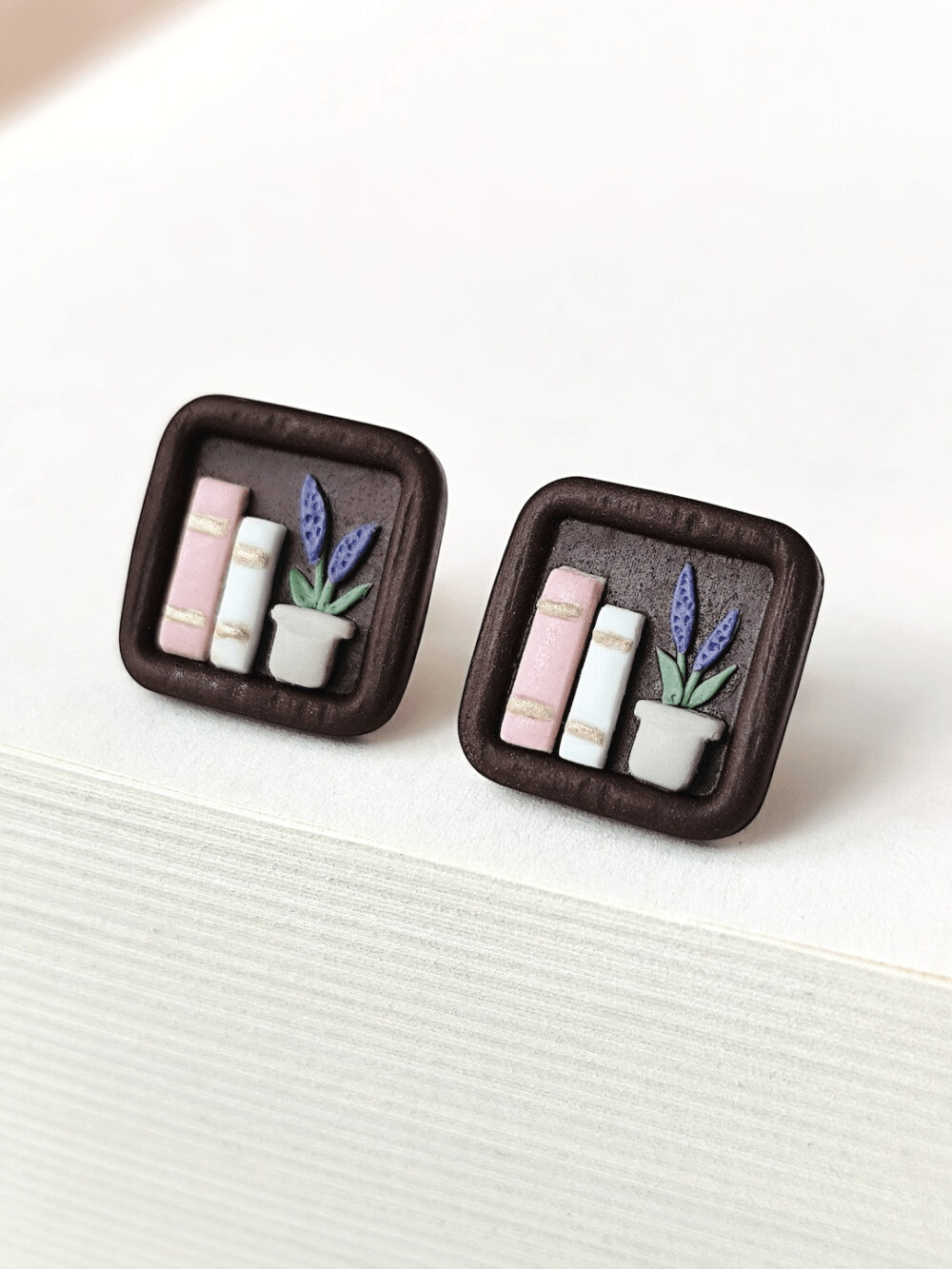 Tiny Bookshelves – Square Earrings